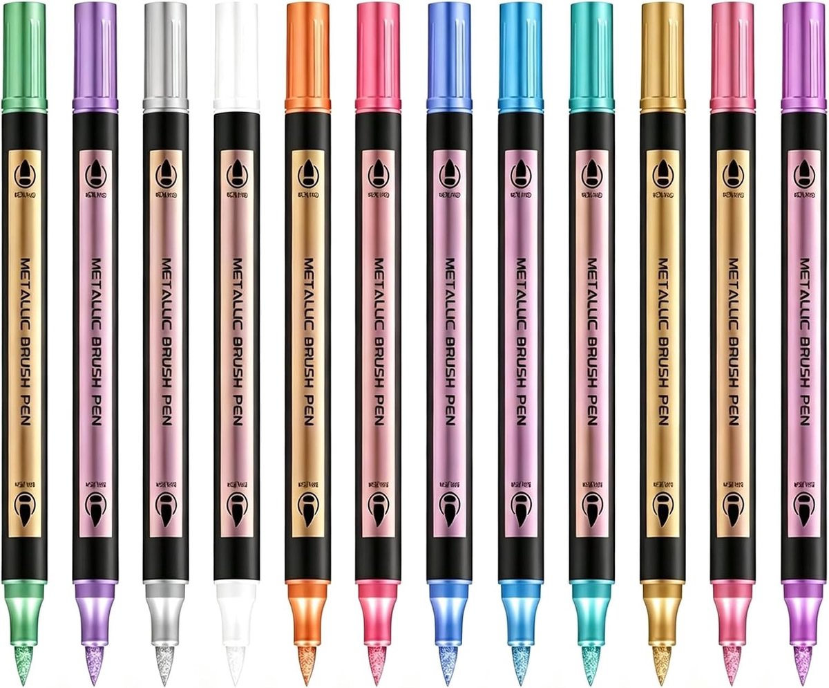 Metallic Markers - Multicolor - 12 Stuks - Waterdichte Acrylstiften voor Creatieve Projecten