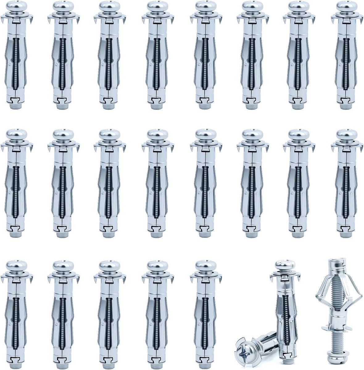 SnelShoppen - Pack van 21 Holle Wandpluggen Metaal Verzinkt M8 x 52mm Uitbreidingsmoeren Holle Ruimte Pluggen Dunne Bevestigingen voor Droogwand