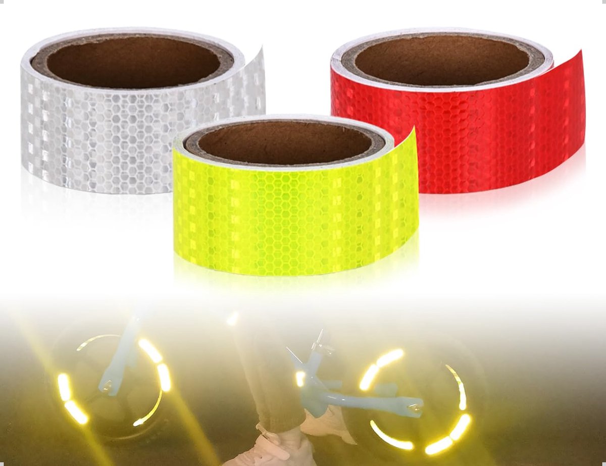 SnelShoppen - Reflecterende Plakband Set 3 Rollen 2 cm x 5 m Waterproof Zelfklevend Verbeterde Zichtbaarheid Fietsen Helmen Motoren Postbussen Kleding