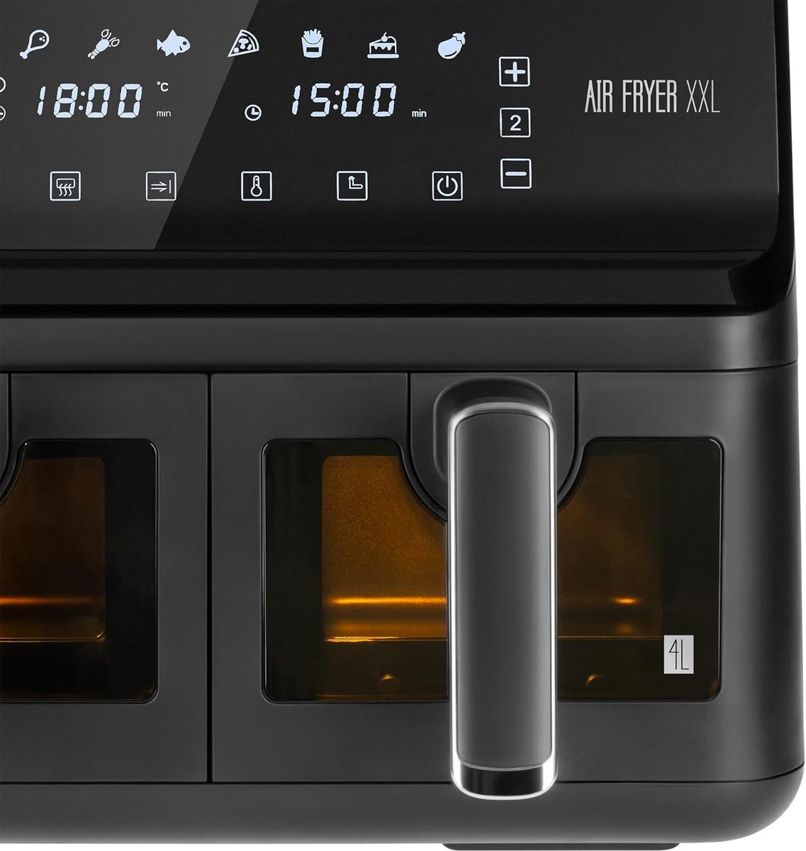 Heteluchtfriteuse Dubbele Kamer - Dubbele Airfryer - Gezond Koken - Twee Manden Tegelijk - 2x4 Liter - Zwart