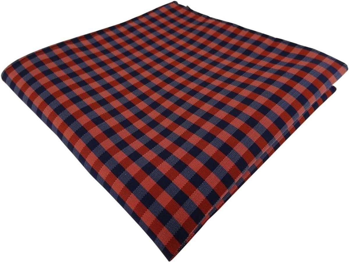 Pocket Square - Pochette Kavalierdoek - Kostuum Stijlen - Ruitpatroon - 32.8 x 1.8 cm - Oranje Navy Blauw