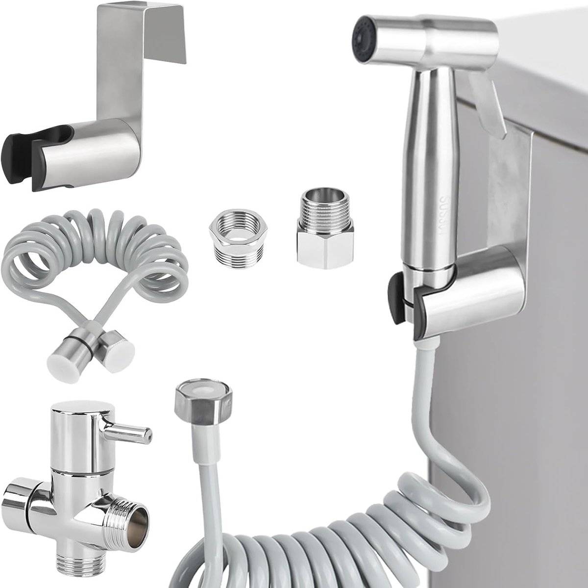 SnelShoppen - Bidet Handdouche Set RVS Handdouche Toilet met G1/2 Inch Ventiel en G3/8" Toilet Douche voor Persoonlijke Hygiëne