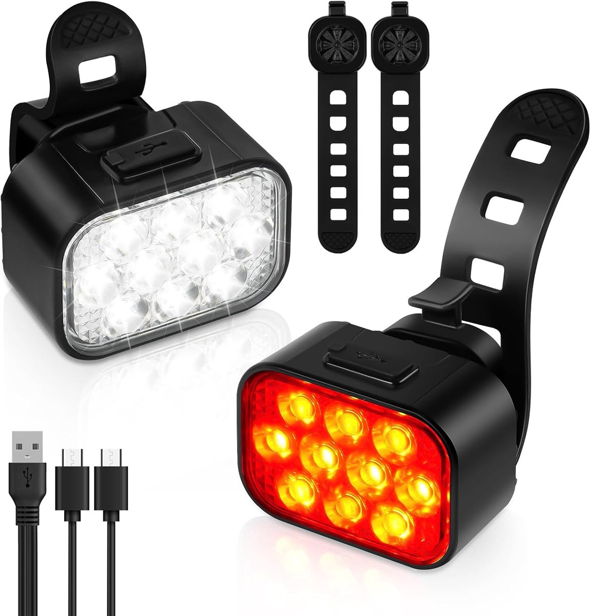 SnelShoppen - Oplaadbare LED Fietsverlichting Voor- en Achterlicht, 17 Verlichtingsmodi, Waterdicht, Snelle Oplaadfunctie
