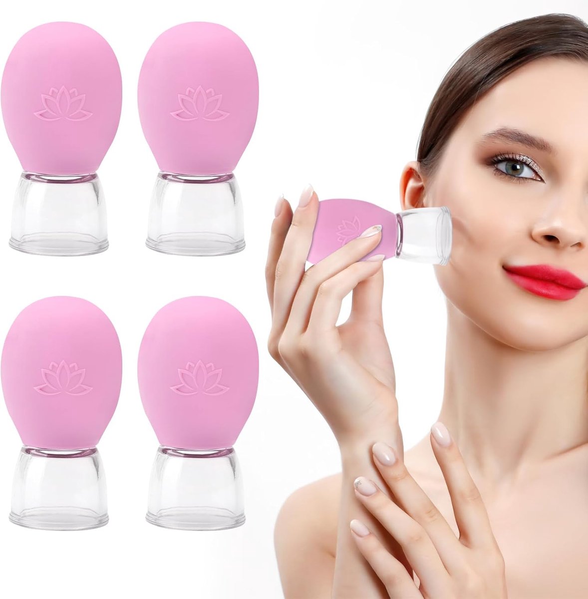 Cupping set 4 stuks - roze siliconen - verbeter bloedcirculatie - ontspannende massage - ShopVlot