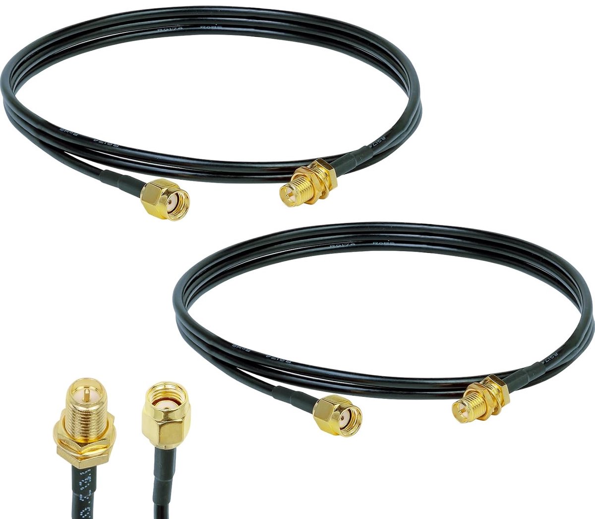 Cosensi - Antennekabel - RP-SMA Plug naar RP-SMA Socket - 1 meter - Coaxiaal - Geschikt voor 4G - 2 stuks