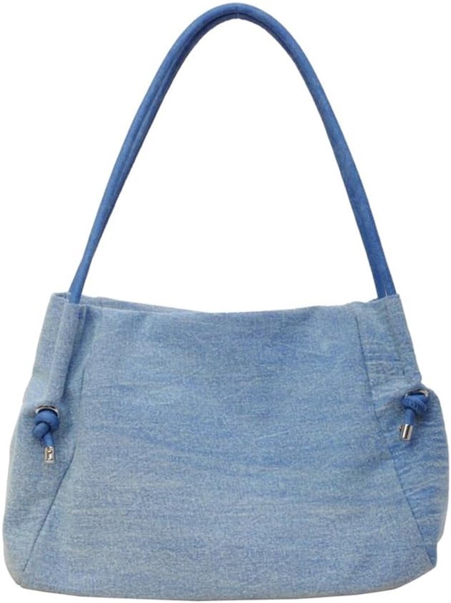 SnelShoppen - Fashionabele Denim Schoudertas - Veelzijdige Casual Onderarmtas met Magnetische Sluiting, Grote Capaciteit 34 x 23 x 13 cm, Verstelbare