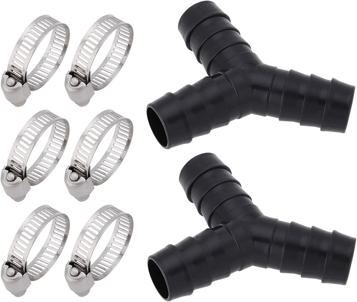 SnelShoppen - Set van 2 Y-aansluitingen voor afvoerslang 16 mm met stapelbare slangklem voor wasmachine 20 x 20 mm, zwart
