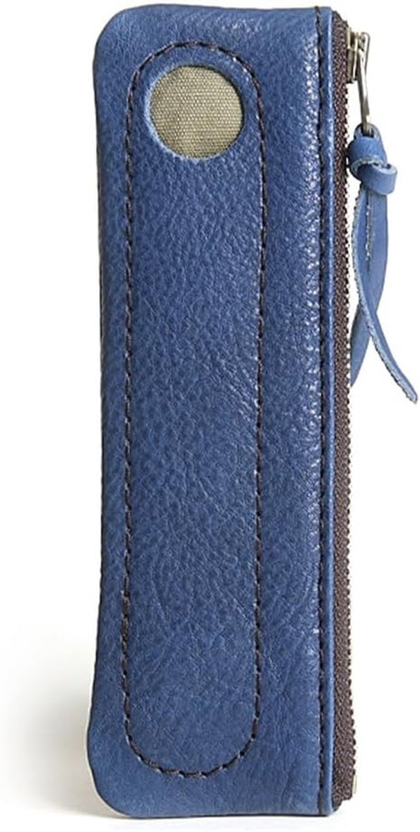 SnelShoppen - MiOYOOW Leren Pennenhouder, Vintage Rits Koehide Pennentas Aesthetic Kantoorbenodigdheden voor Markers, Blauw, Classique