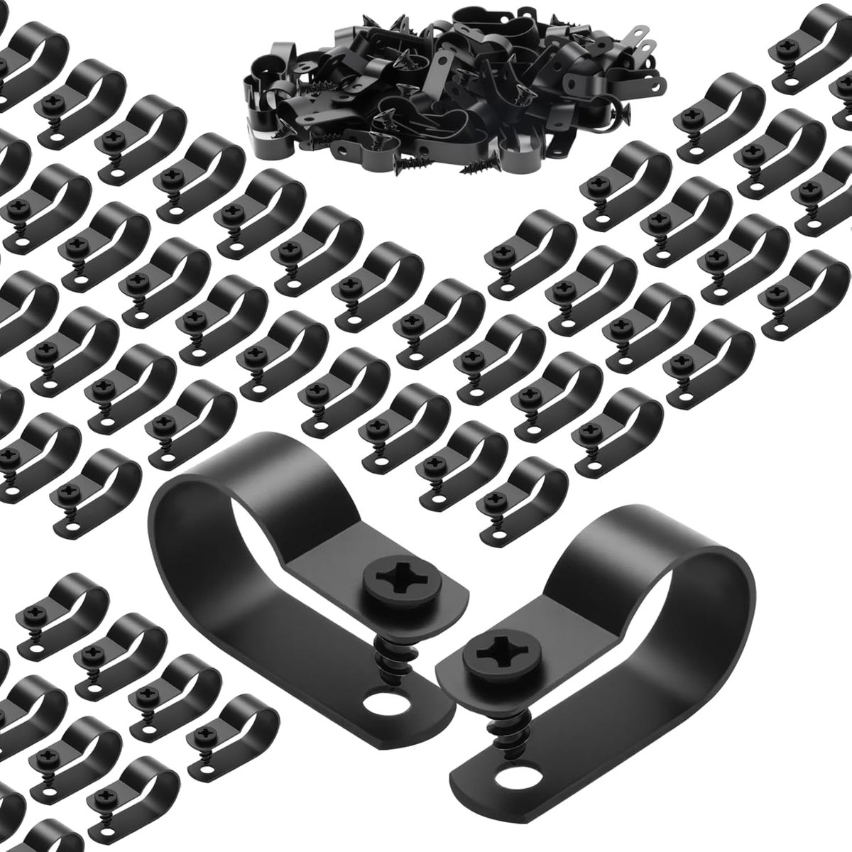 SnelShoppen - 120 Stuks Zwarte Kabelclips R-Type 5.3mm met Schroeven - Nylon Kabelhouders voor Kabelbeheer en Organisatie - Ideaal voor Thuis en Op Ka