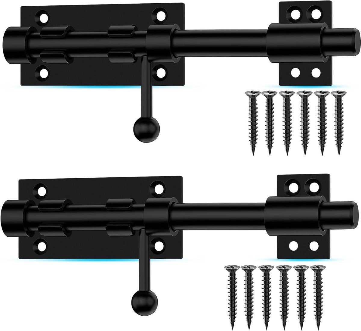 SnelShoppen - 19.8cm Heavy Duty Schroefslot Deurslot met Hangslotgaatje voor Tuinhek, Garages, Slaapkamers, Kastdeuren en Raam (2 Stuks, Zwart)