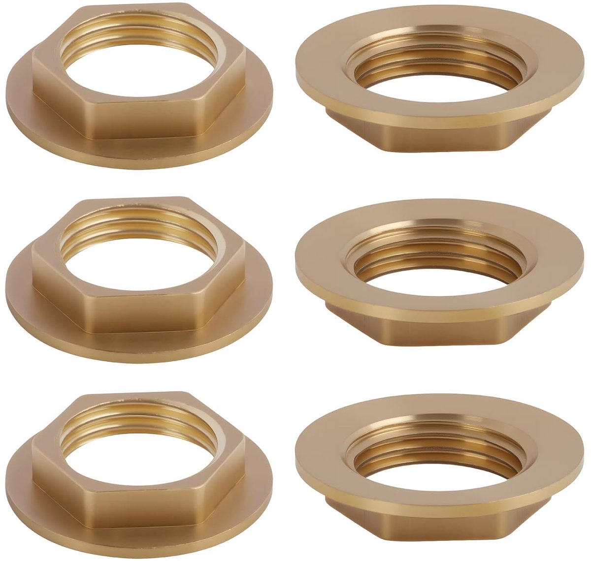 SnelShoppen - 6 Stuks Messing Hex Moeren G1/2 Inch Vrouwelijke Draad Moer 1/2 Inch voor Tap, Wastafel, Sanitair Fittingen, Accessoires
