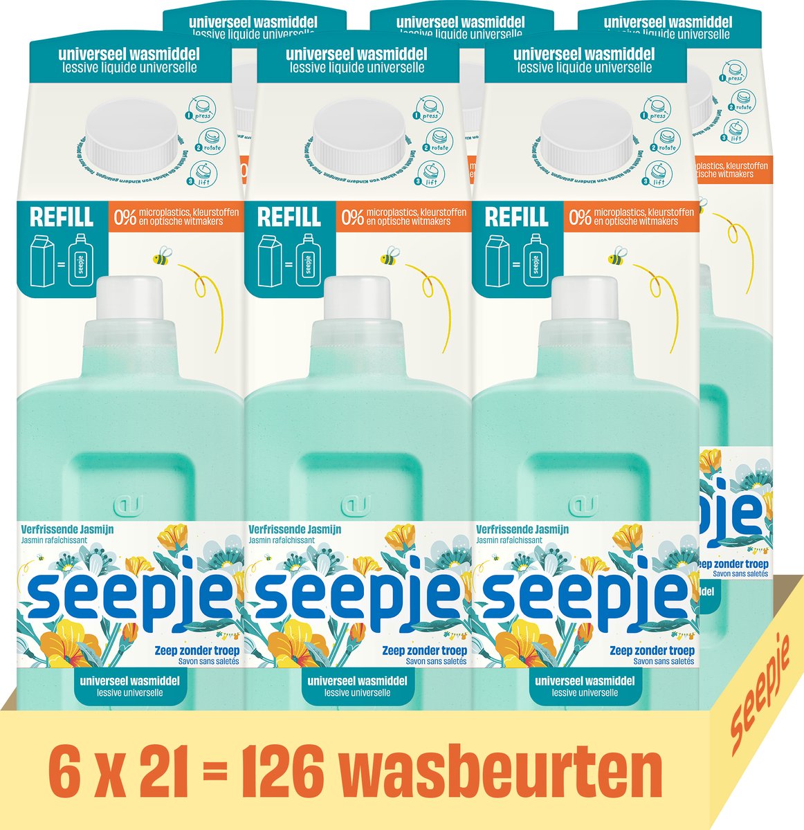 Seepje Wasmiddel Universeel Navulling - 126 wasbeurten - 6 x 945ML - Voordeelverpakking