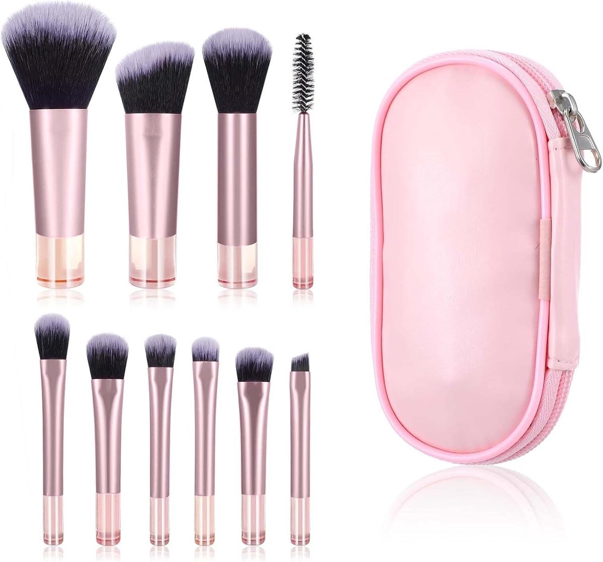 SnelShoppen - Set van 10 Professionele Make-up Kwasten met Make-up Tas - Perfect voor Foundation, Concealer en Oogmake-up - Ideaal voor Feesten en Dag