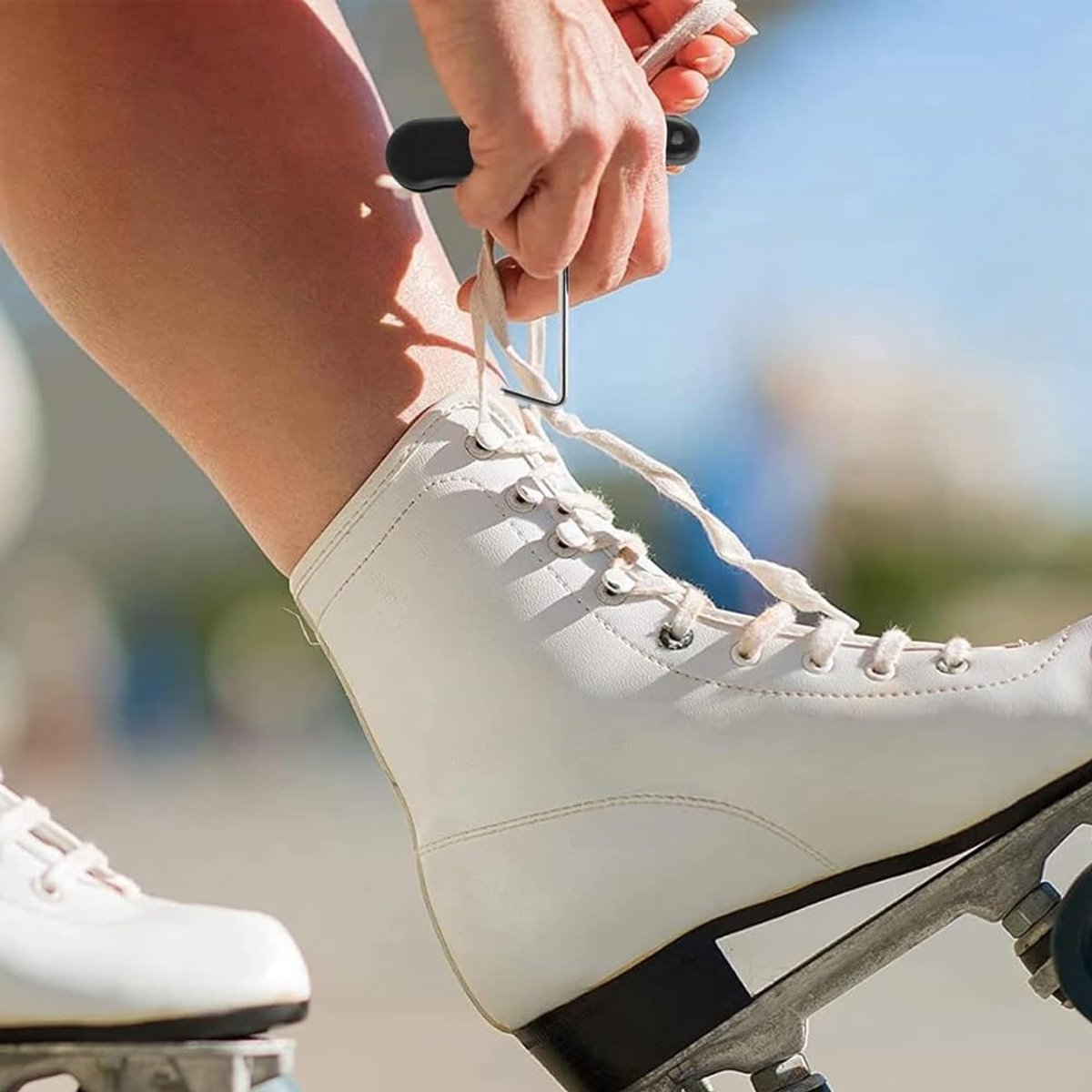 SnelShoppen - Vouwbare IJs Schaats Veterspanner, RVS, Antislip Veterspanhaken voor IJshockeyschoenen, Laarzen en Motoren, Compact en Draagbaar (Zwart)
