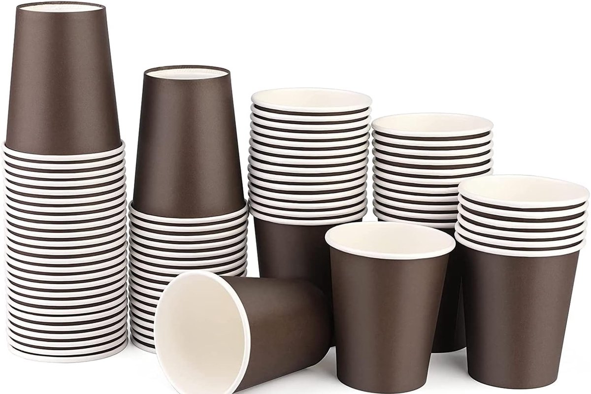 SnelShoppen - Wegwerp Papieren Koffiekopjes 8oz 240ml Zwart - 100 Stuks - Eco-vriendelijk - Drinkbekers voor Feest, Camping en Kantoor