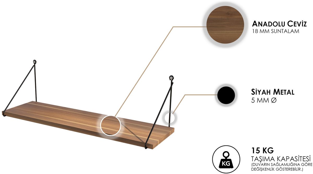 Asir - Wandplank - Walnoot - 72 x 20 x 20 cm