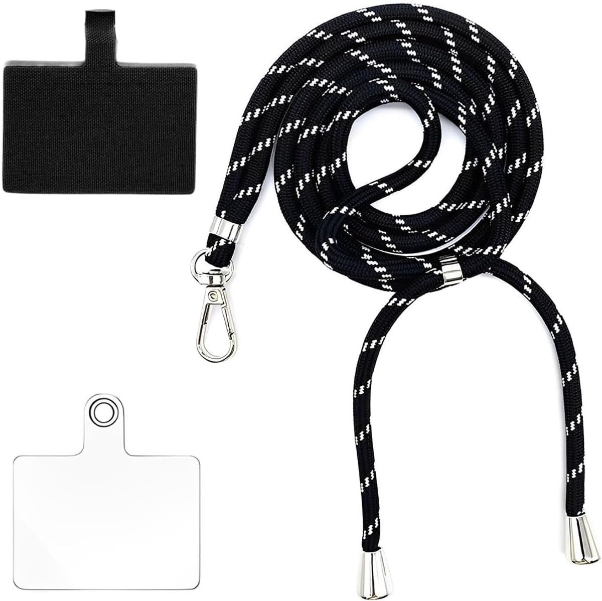 Verstelbare Telefoonriem met 2 Patches, Universele Smartphone Strap voor Mobiele Telefoons, Wit en Zwart, Ideaal voor Veiligheid en Comfort