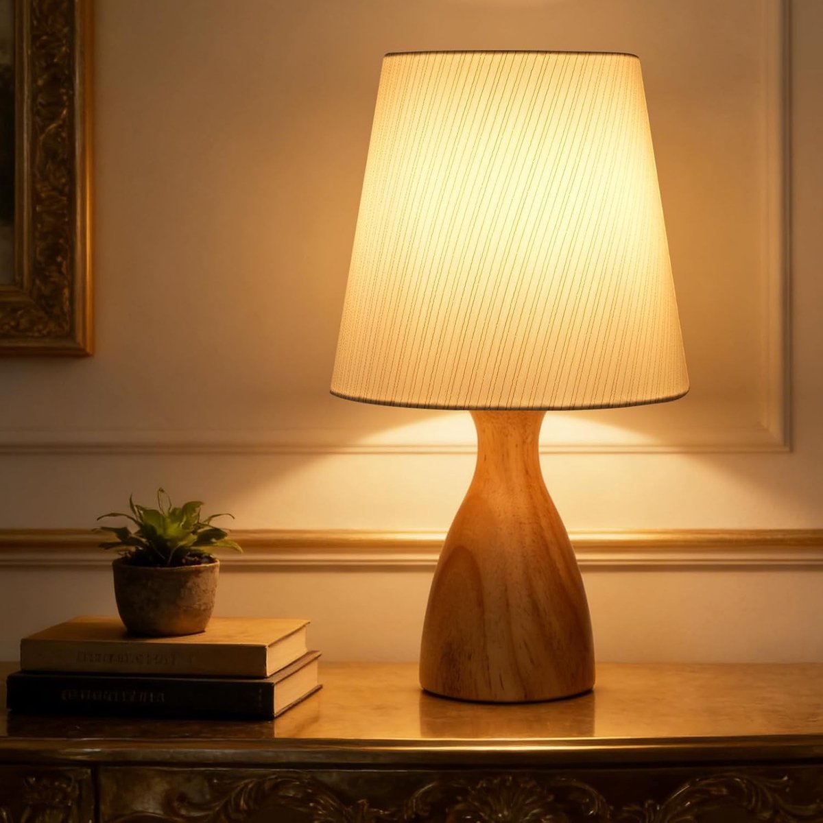 Nachtkastje Lamp - Houtnerfkleur - 32 cm - Houten Tafellamp met LED-lamp - Voor Slaapkamer, Woonkamer, Kantoor