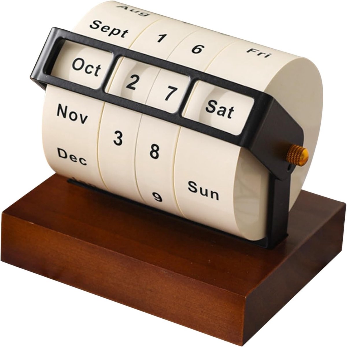 Houten Draaibare Jaarkalender - Rollende Bureaukalender - Maand, Week en Dag Weergave - Herbruikbare Aftelkalender - Woonaccessoire - Ruimtebesparend - Vintage Ontwerp