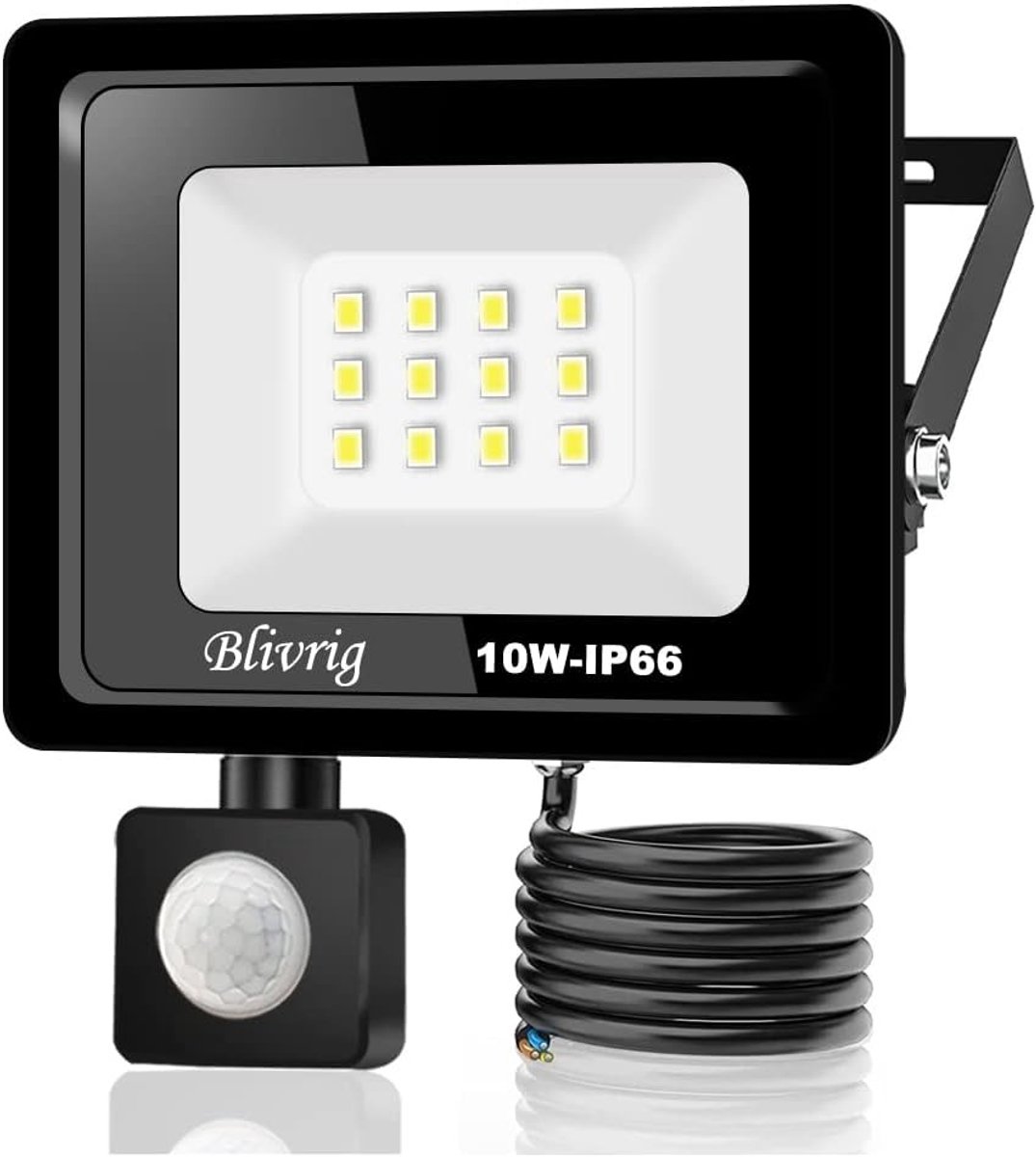 LED Bewegingssensor Buitenspot - Koud Wit - 10W - Waterdichte Schijnwerper met Sensor - Voor Veiligheid in Garage en Hal