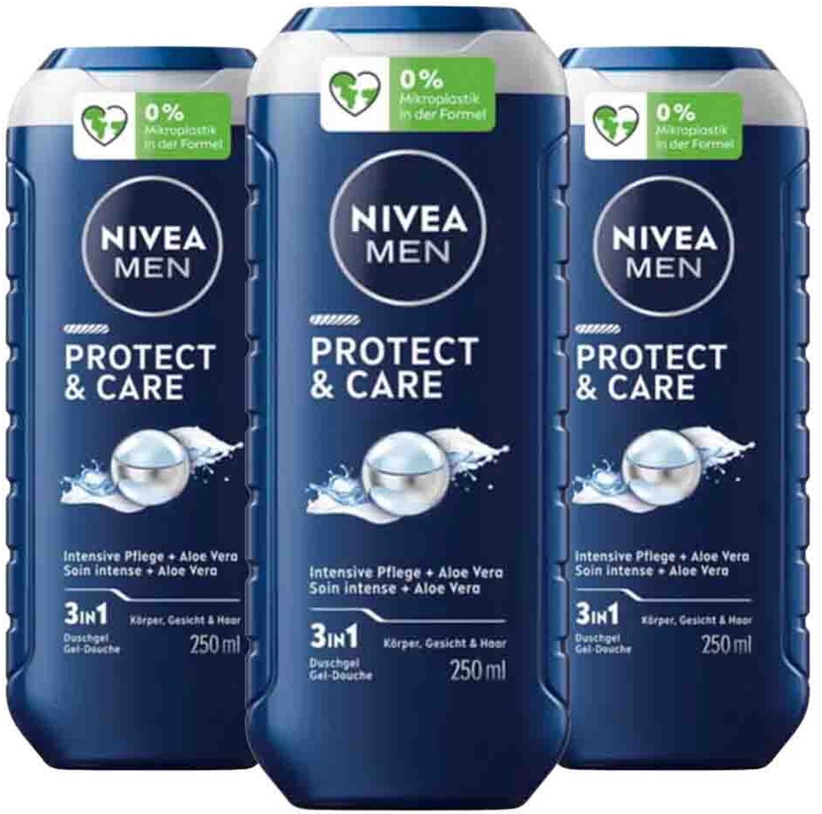 NIVEA Men - Shampoo & Douchegel 3in1 Protect & Care - 3 x 250 ml - Voordeelverpakking