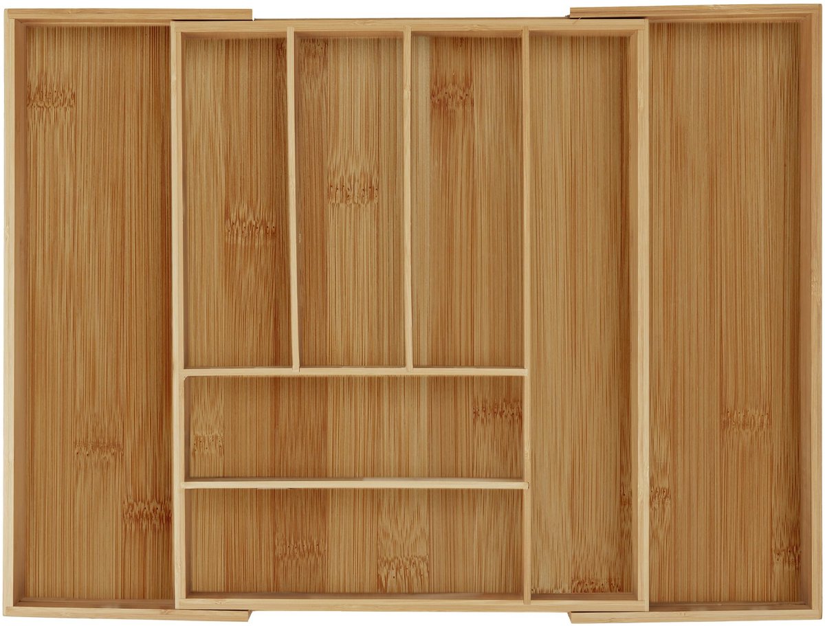 Famanu – Uitschuifbare bestekbak van bamboe, universele bestekcassette, 6,5x57,5x43 cm, organizer voor besteklade in natuurlijke kleur
