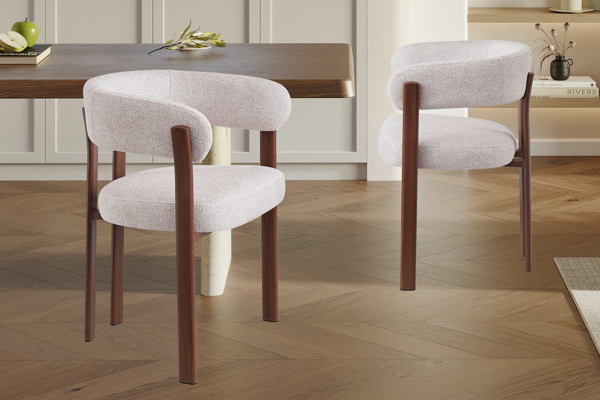 Rousseau Julia - Eetkamerstoel met armleuningen - Walnoot - Stof Fabb Leo 23 - Beige - per stuk