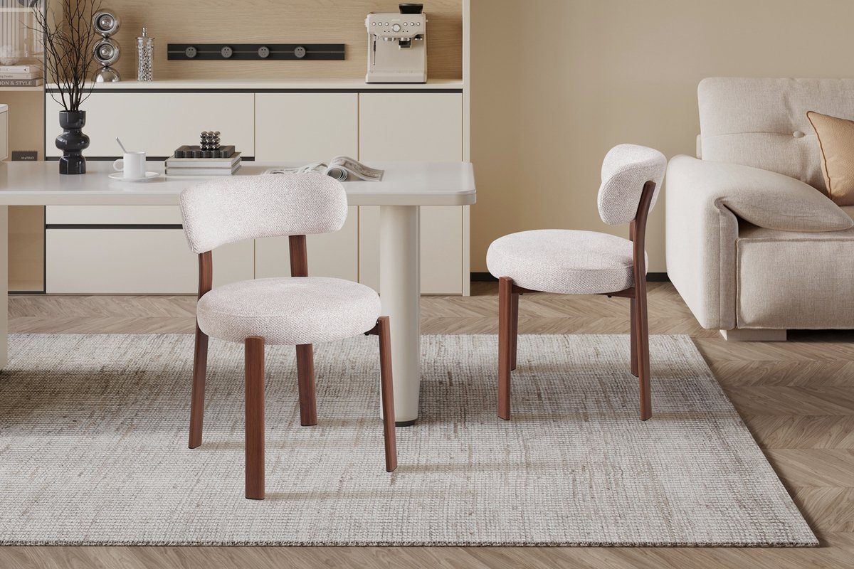 Rousseau Julia - Eetkamerstoel - Walnoot - Stof Fabb Leo 23 - Beige - per stuk
