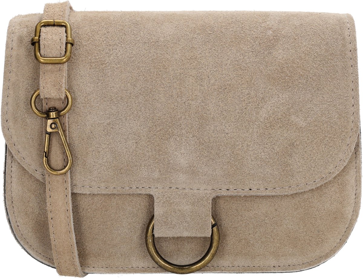 Charm London Vittoria Crossbodytas - Suede - Damestas - Schoudertas - Verstelbare Schouderband - Afneembare Schouderband - Compact - Leren Dames Tas - Lichttaupe