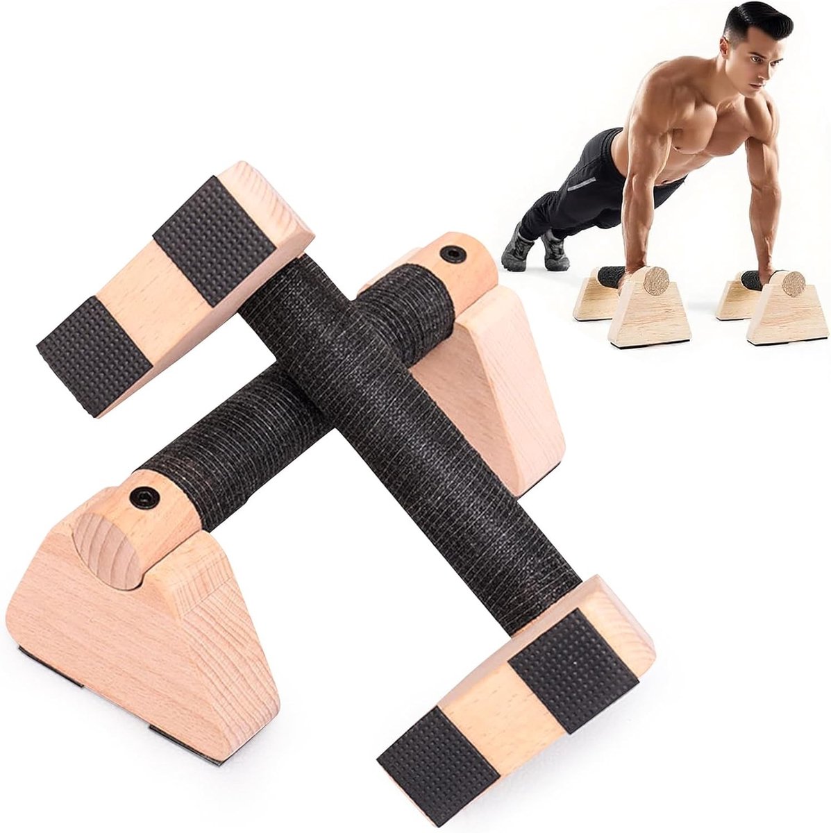 Push-up Grepen - Hout - 25 cm - Met Antislip Rubberen Buffer - Voor Calisthenics en Pilates