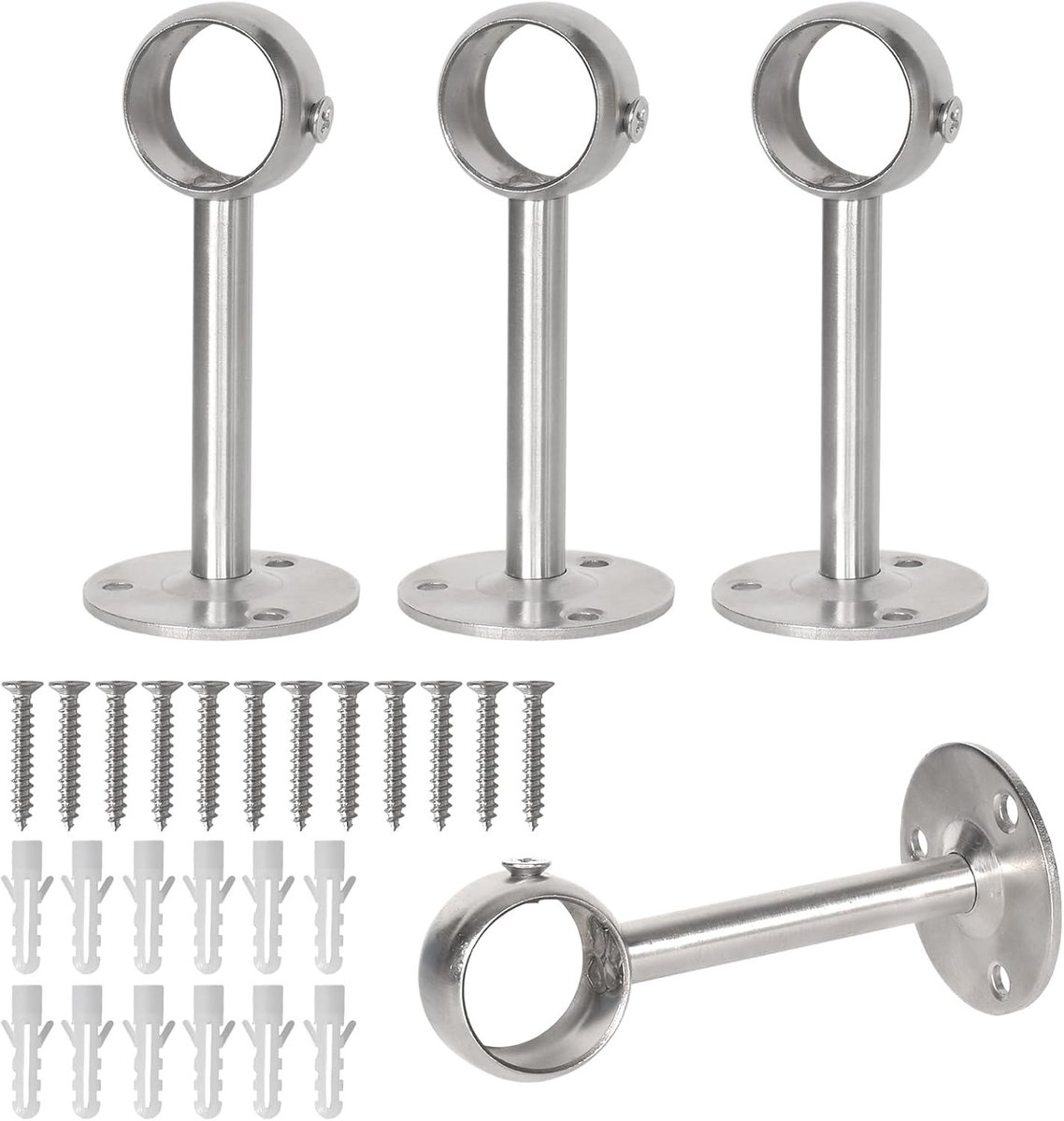 Gordijnroede Plafond Bevestiging - Zilver - 4 stuks - Roestvrij staal - Voor Badkamer, Balkon en Keuken