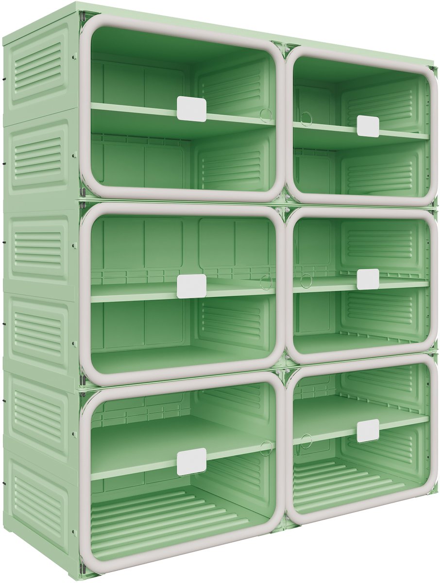Opvouwbare schoenenkast 104cm installatievrij, transparante PET magnetische deuren, mintgroene schoenenrek voor 12 paar schoenen