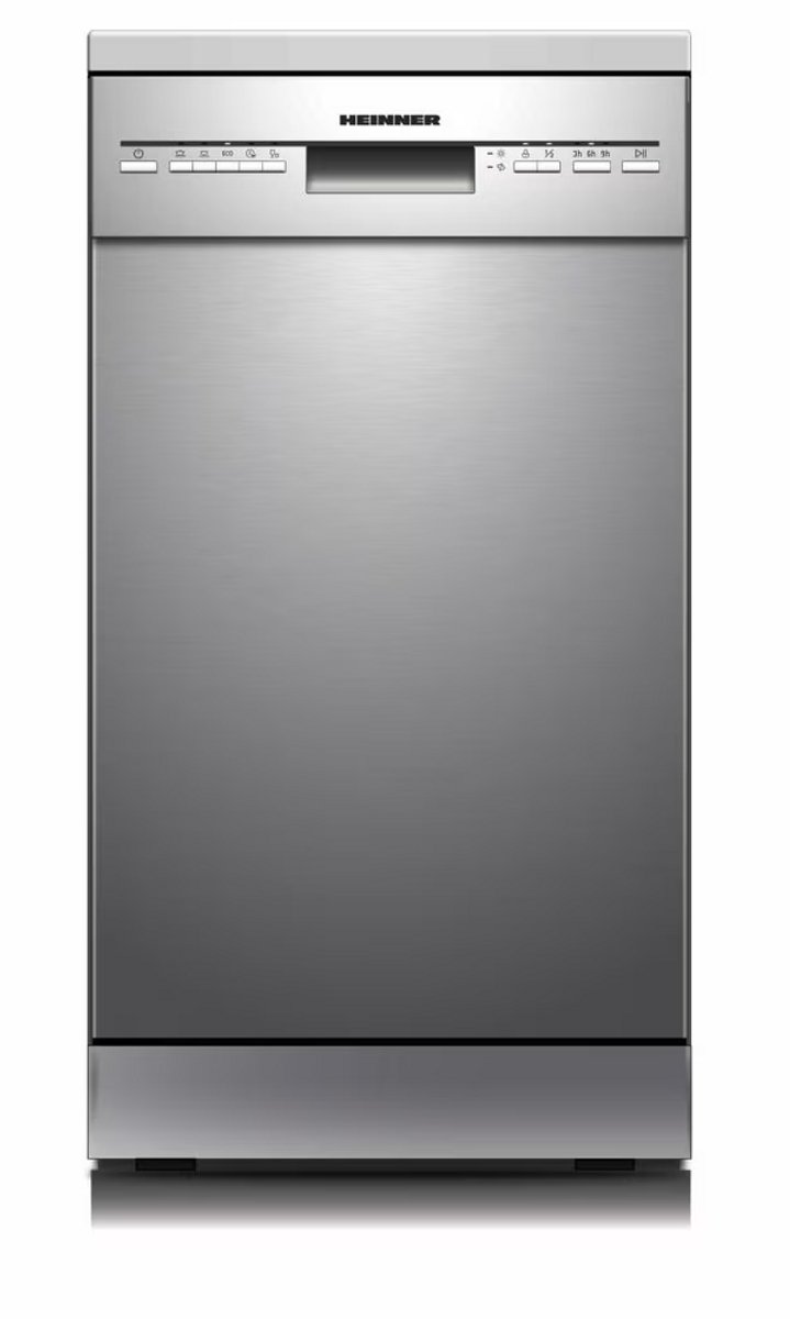 Heinner HDW-FSM45510XE++ Vrijstaande Vaatwasser – 10 Couverts – 5 Programma’s – Halve Belading – Startuitstel – Verstelbare Bovenkorf – AquaStop – Kinderslot – 45 cm – RVS – 5 Jaar Garantie