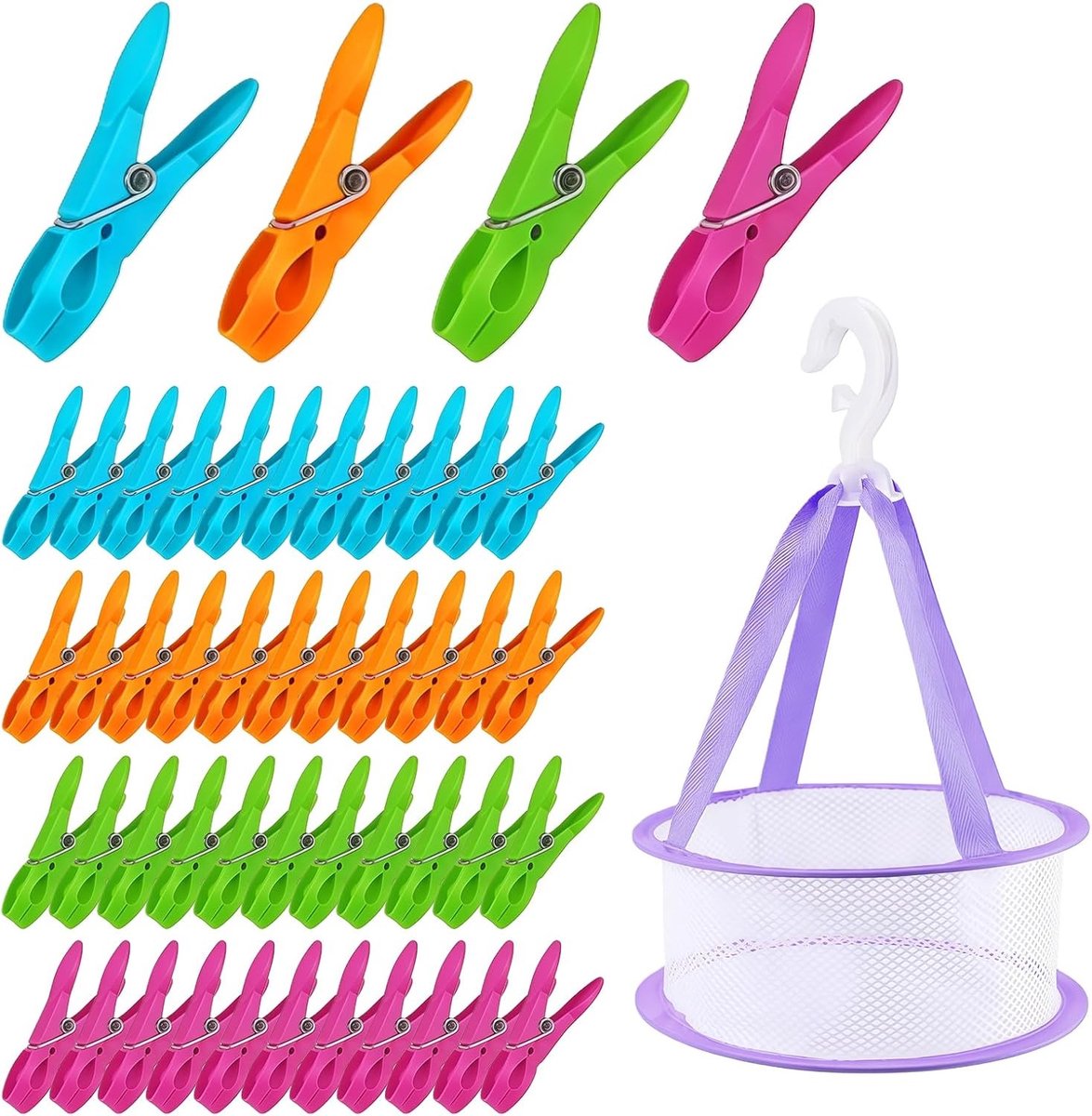 48 Stuks Kledingknijpers met Mand, Winddichte Kleurige Kledinghangers, Antislip en Duurzaam voor Waslijnen en Kleding, Sokken en Meer