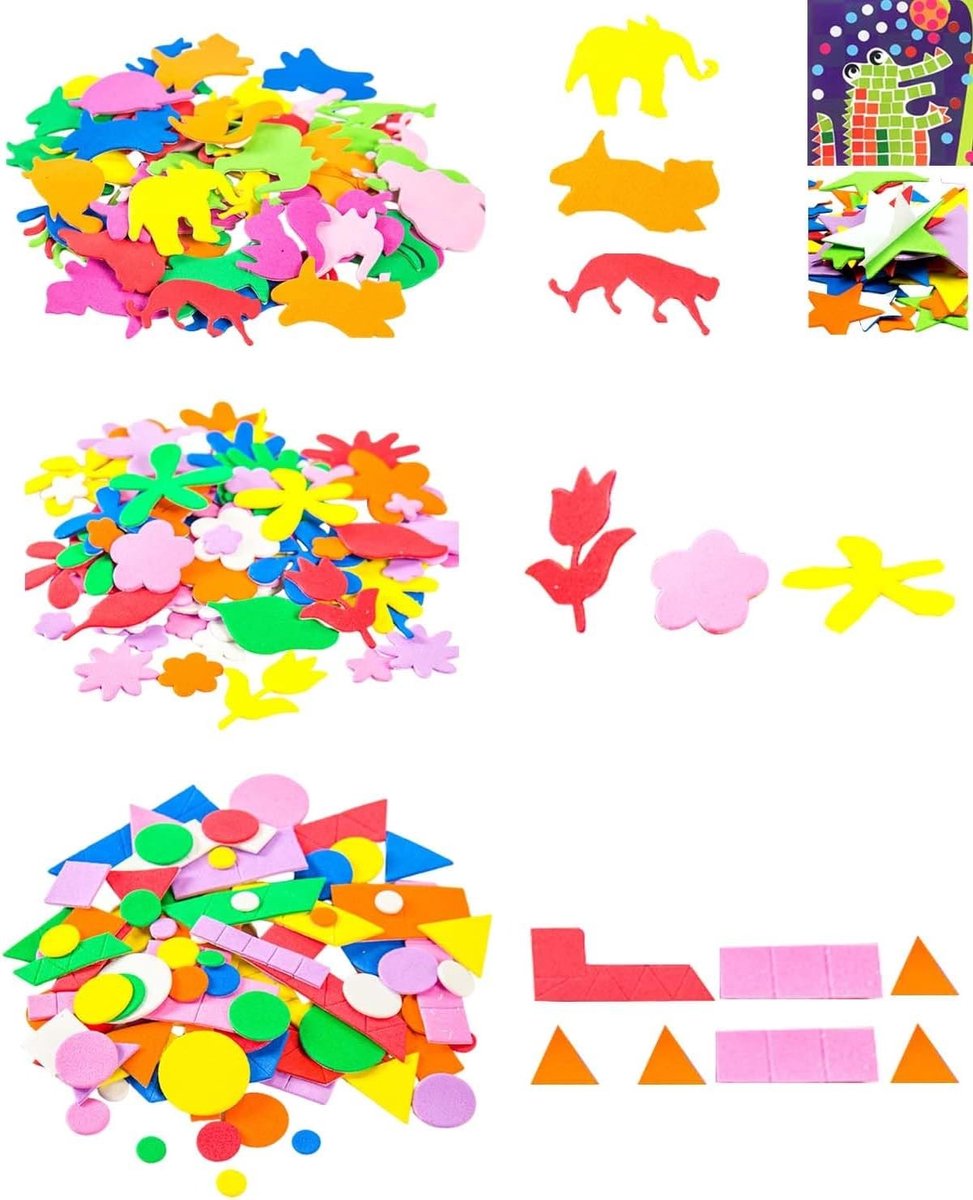 Zelfklevende stickers voor knutselen, 400 stuks met dieren, bloemen en geometrische vormen, stimuleert creativiteit en motorische vaardigheden bij kinderen