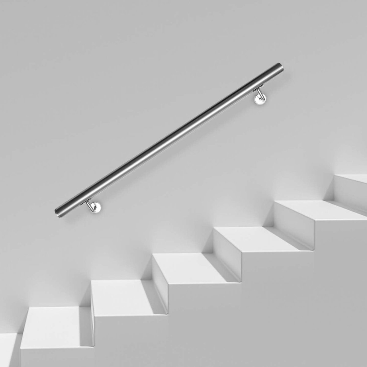 trapleuning roestvrij staal 150cm - Ø 42 mm stalen wandhouder balustrade voor balkon - binnen - buiten - trappen - zonder dwarsbalken