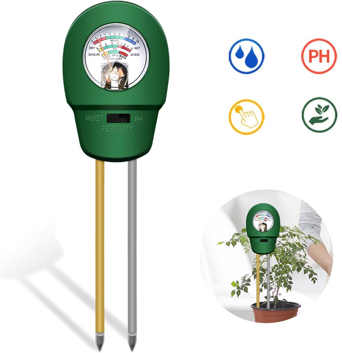 3-In-1 Bodemmeter Voor Buiten - Nauwkeurige Bodemtester - Bodemvruchtbaarheid/PH/Vochtgehalte - Voor Groente-/Tuin-/Boerderij