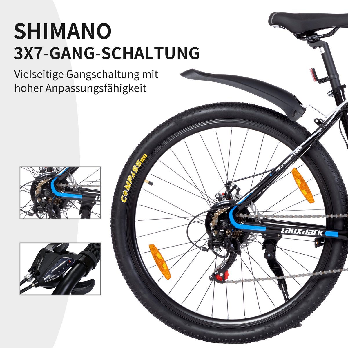 Mountainbike 26 Inch Hardtail MTB Mountainbike Met Schijfrem -Shi o Tourney 26 Inch- Verende Voorvork Offroad Blauw