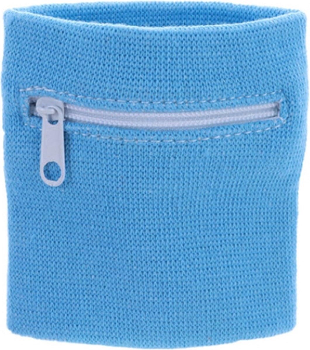 Okado Zweetband met Ritsvak – Polsportemonnee – Lichtblauw – 8 x 8 cm