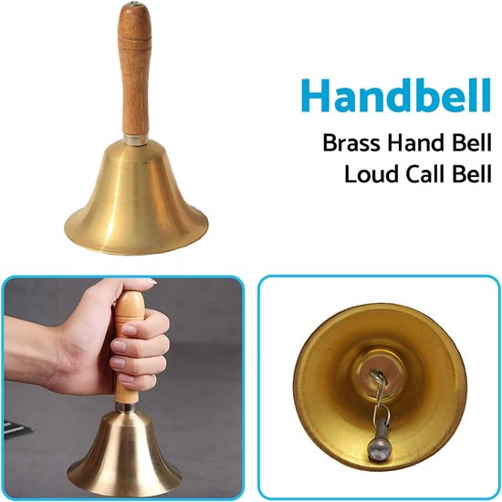 Handbel - handbellen - Tafelbellen - Metaal - Tafelbel - 8 cm - Schoolbel - Receptiebel - bel - Gongen - Hard Geluid - butler bel - handbellen voor volwassenen - messing - staurant — afbeelding 3