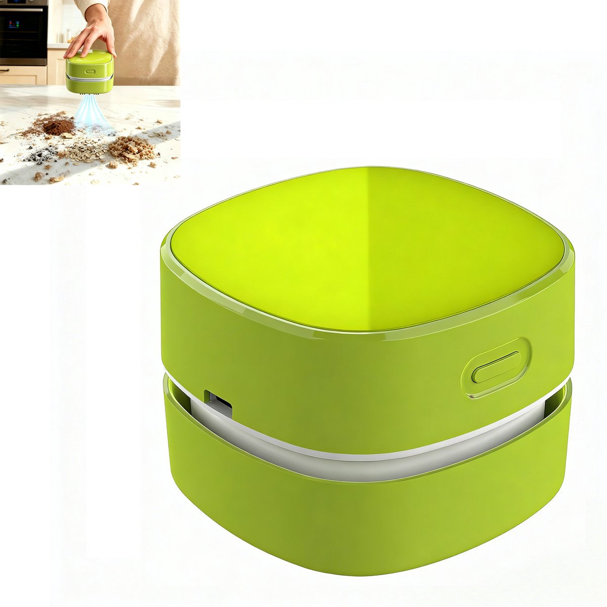 Mini Stofzuiger - Bureau stofzuiger - Tafel stofzuiger - Potlood kruimelzuiger - Oplaadbaar via Type‑C - Eenvoudig te legen opvangbak - Acryl - 7,9×7,9×6 Cm - Geschikt voor bureau, toetsenbordreiniging, autointérieur, dagelijks schoonmaken - Groen