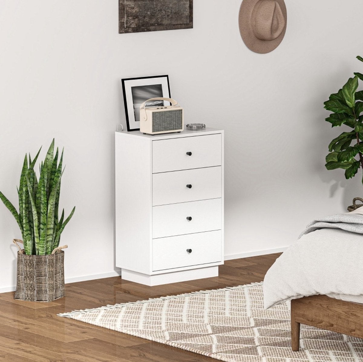 MIVRAY Ladekast - Vier Laden Voor Orde En Opbergruimte - Modern Voor Woonkamer, Slaapkamer En Hal - Spaanplaat - Wit - 47 x 29 x 75 Cm