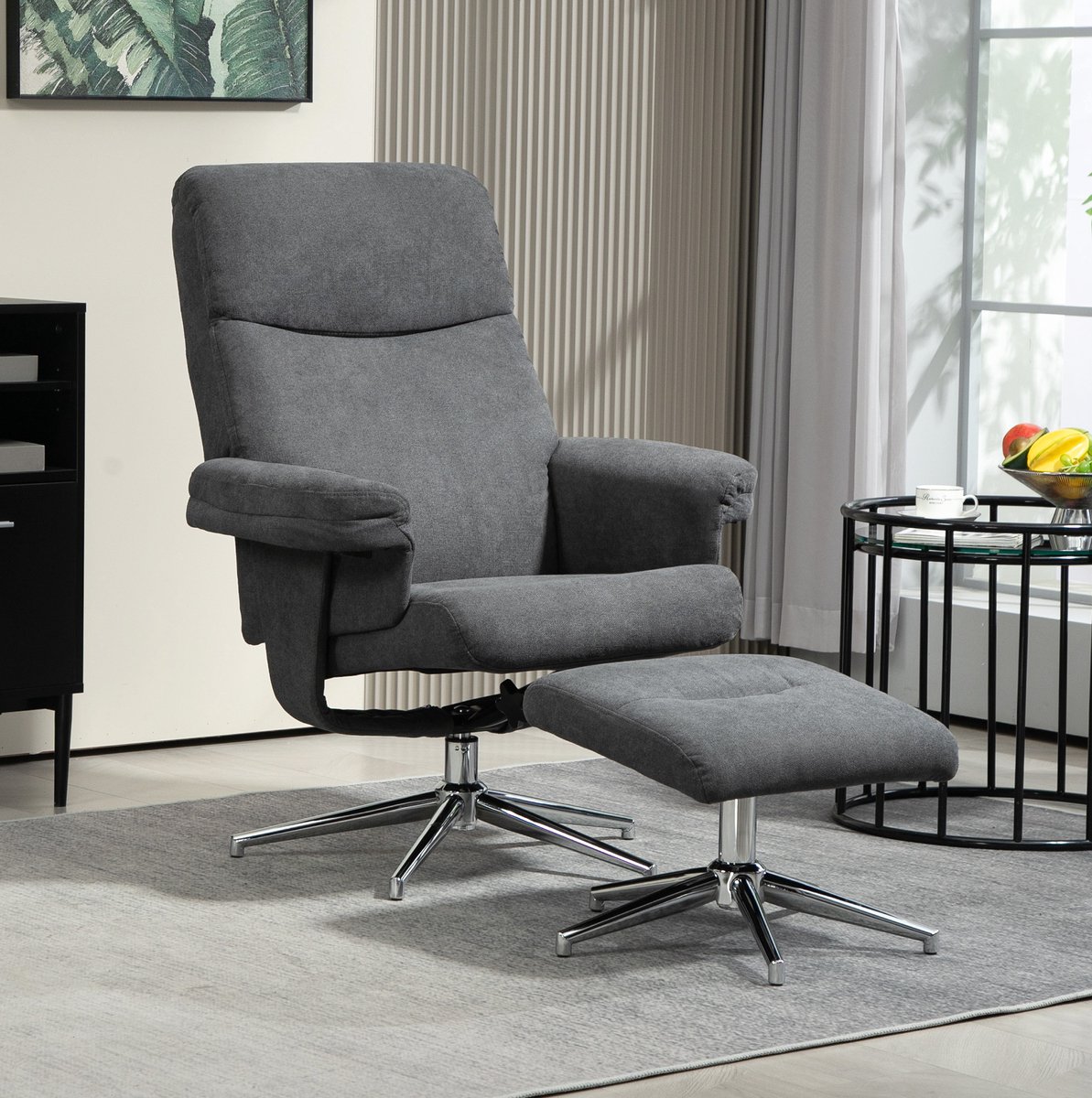 MODENUIT Relaxfauteuil Met Hocker - Handmatig Verstelbare Rugleuning - Woonkamer - Fluweel Donkergrijs