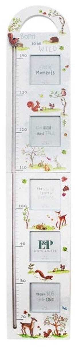 Bosvrienden Groeimeter Finola Stack – 90 x 17 cm – Met 5 Fotolijsten – Bosdieren – Baby- en Kinderkamer – Kraamcadeau