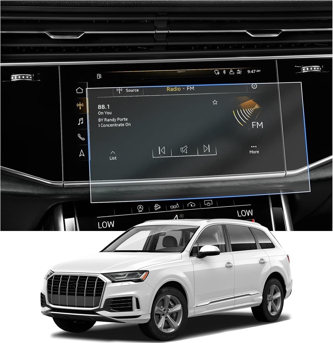 Navigatie Beschermfolie voor Audi Q7 Q8 Q8 e-tron 2020-2025 - 6H Krastbestendig 10.1 Inch GPS Schermbeschermer - Set van 2 Accessoires voor Optimale Bescherming