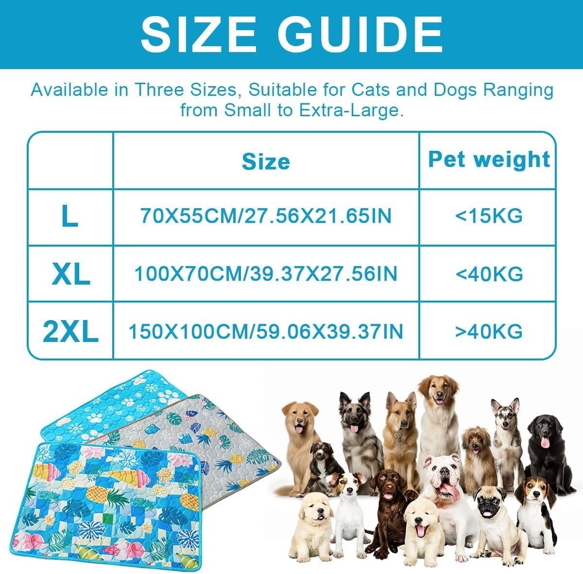 Koelingsmat Hond - Blauw - 150 x 100 cm - Zelfkoelend Kussen - Voor Honden en Katten