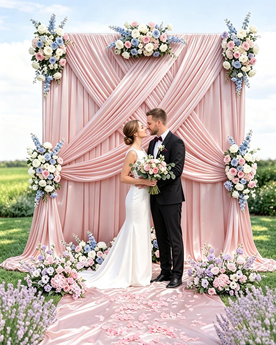10ft X 10ft Pink Backdrop Curtain for Wedding Backdrop Polyester Fabric Background Decoration for Parties Wedding - ShopVlot