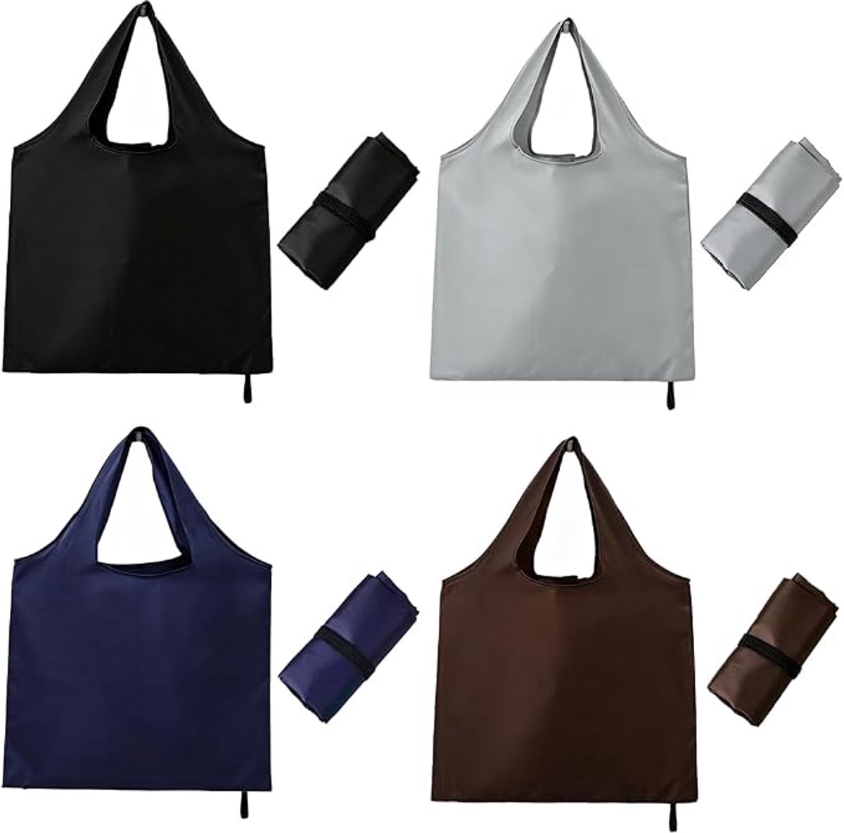 Opvouwbare Boodschappentassen Set van 4 - 56×43cm - Herbruikbare Nylon Draagtassen - Compacte Winkeltassen - Lichtgewicht Draagtas - Vier kleuren
