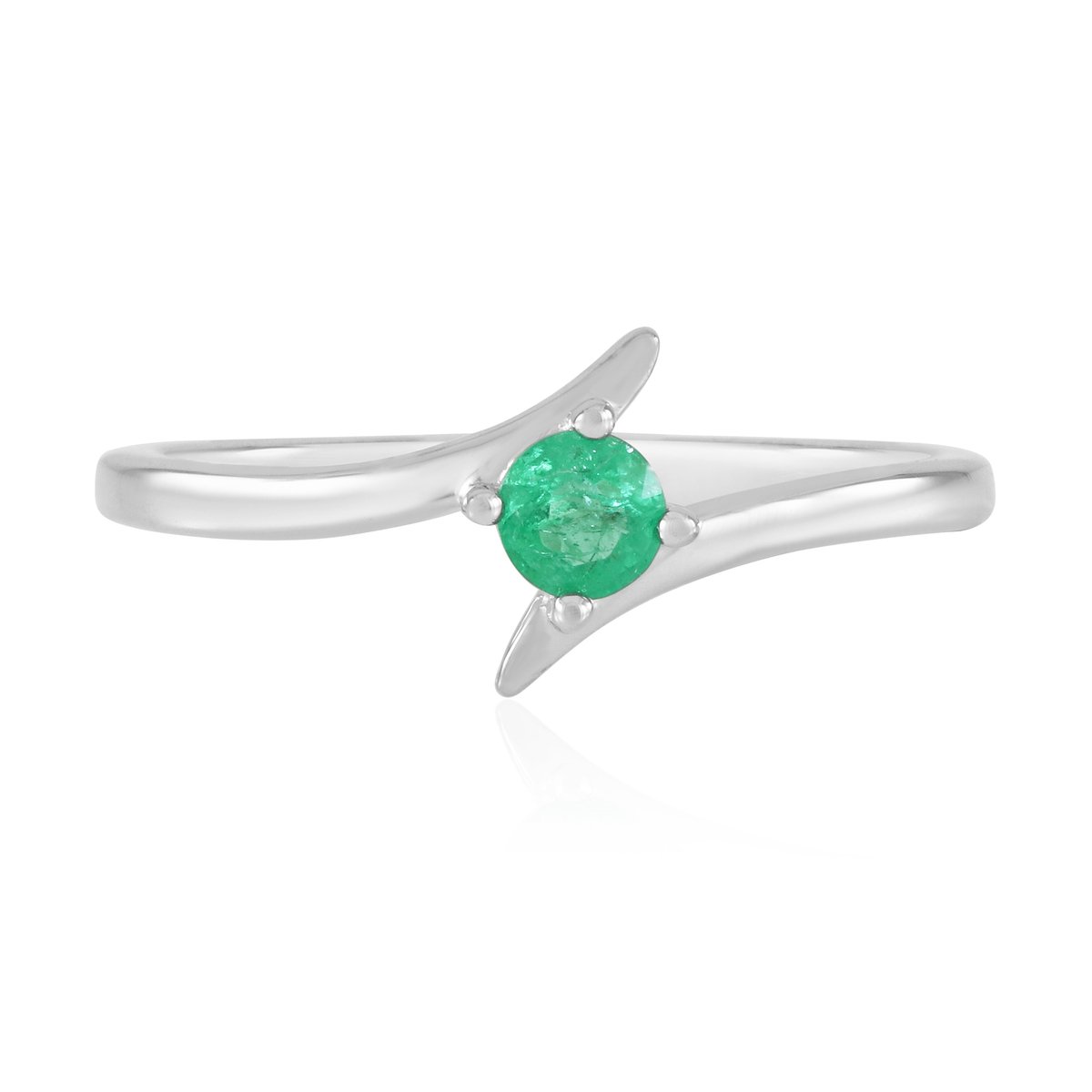 Cavill - Ronde Colombiaanse Smaragd Ring 0,213 ct - 925 Sterling Zilver met Platina Afwerking - Stijlvolle Unisex Sieraden - Elegante Groene Edelsteen
