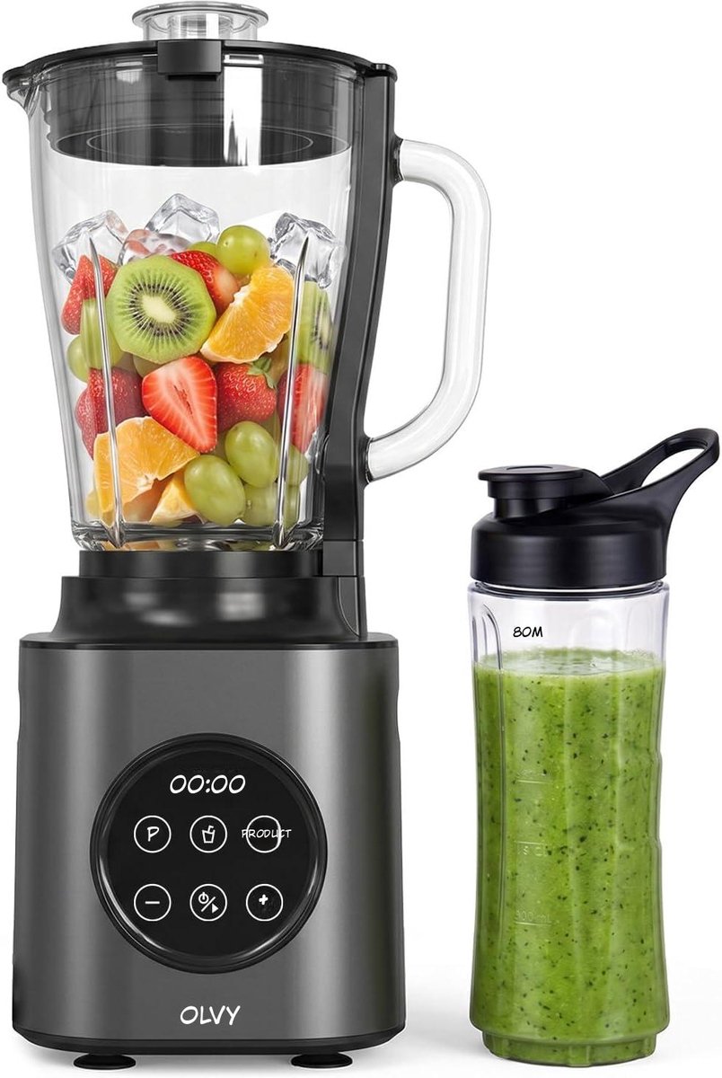 Warmara Blender Glas - Glazen Blender - Blenderkan - Grijs - 17cm x 21cm x 42cm